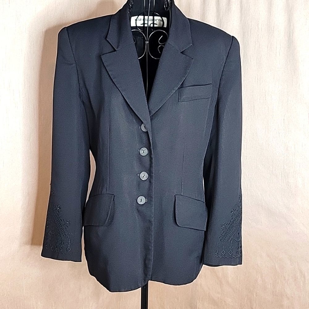 LIZ CLAIBORNE Black Embroidered Suit Jacket Size 4